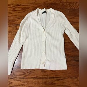 Cream Ribbed Button-Up Sweater